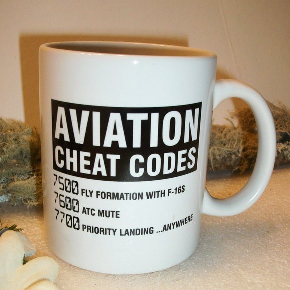 SOLD! AVIATION CHEAT CODES  Ceramic Coffee Mug NEW 11 oz Student White Black - Picture 1 of 6